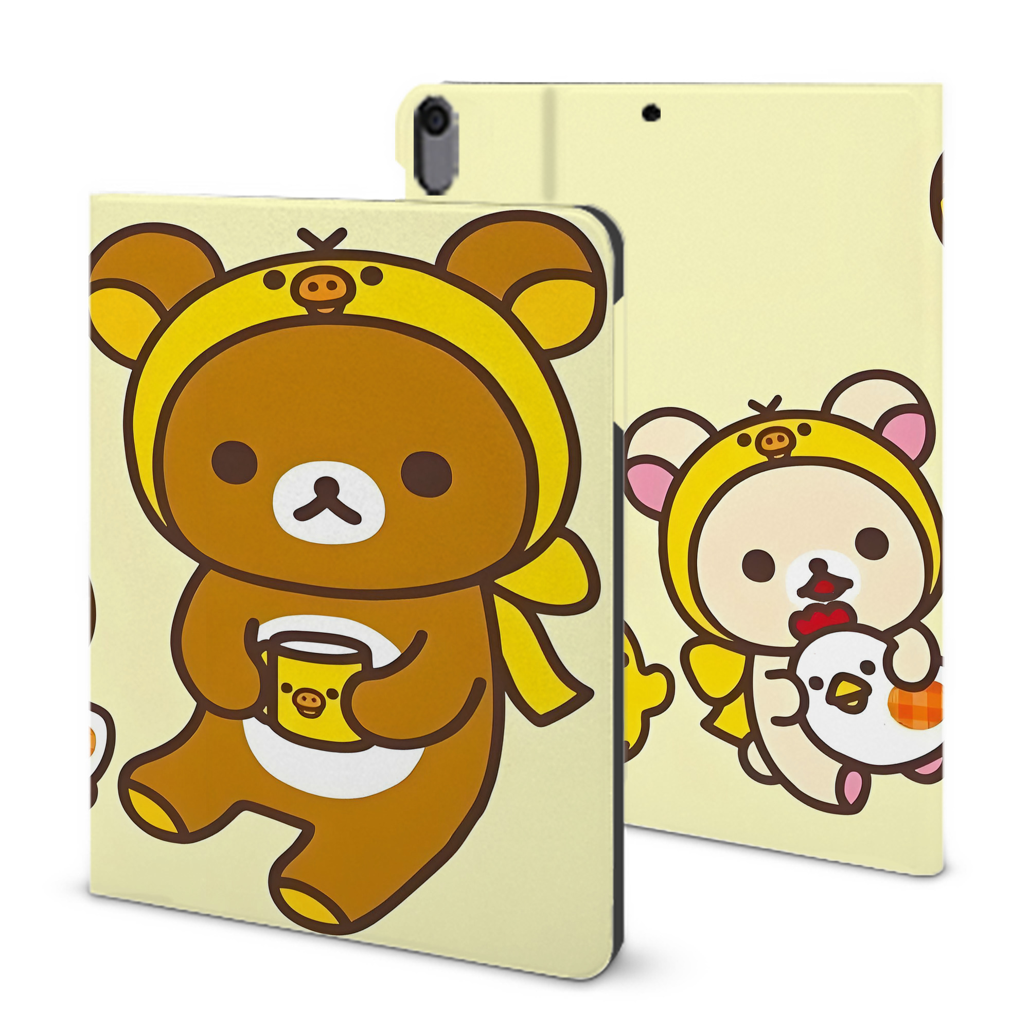 （画像用） リラックマ リラックマ キイロイトリ Rilakkuma Korilakkuma Kiiroitori IPad ケース ブック型 PUレザー TPU 耐衝撃 軽量 薄型 ペン収納なし 全面保護 IPad 各モデル対応
